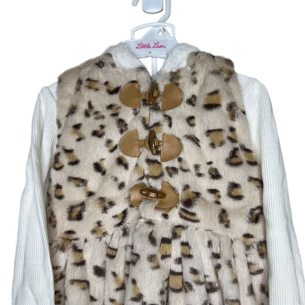 NEW Little Lass 3 Pc Outfit Faux Fur Vest, Top & Sparkle Jegging 3T - Picture 2 of 11